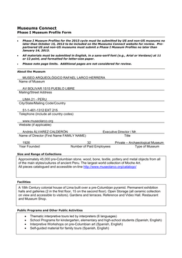Museums Connect Phase I Museum Profile Form
