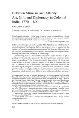 Between Mimesis and Alterity: Art, Gift, and Diplomacy in Colonial India, 1770–