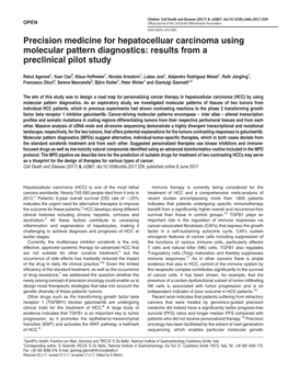 Precision Medicine for Hepatocelluar Carcinoma Using Molecular Pattern Diagnostics: Results from a Preclinical Pilot Study