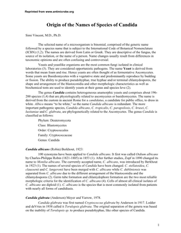 Origin of the Names of Species of Candida