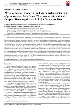 Physico-Chemical Properties and Akara Making Potentials of Pre-Processed Jack Beans (Canavalia Ensiformis) and Cowpea (Vigna Unguiculata L