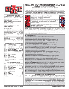 2020 A-State Football Game Notes.Indd