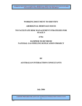 Working Document to Identify Aboriginal Heritage Issues to Facilitate Risk Management Strategies for Stage 5 of the Dbngp