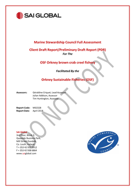Orkney Brown Crab Full Assessment Draft Report April 2018