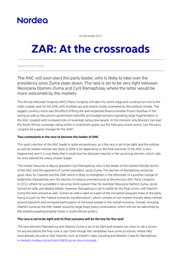 ZAR: at the Crossroads