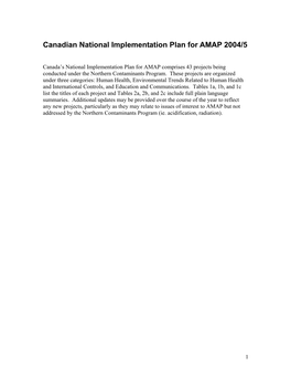 Canadian National Implementation Plan for AMAP 2004/5