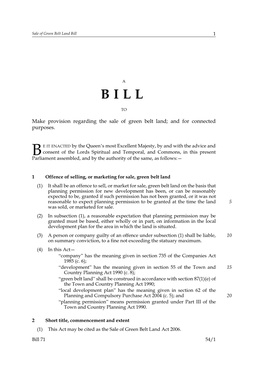 Make Provision Regarding the Sale of Green Belt Land; and for Connected Purposes