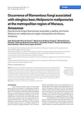 Occurrence of Filamentous Fungi Associated with Stingless Bees
