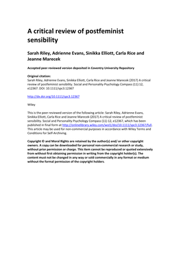 A Critical Review of Postfeminist Sensibility