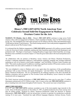 Disney's the LION KING North American Tour Celebrates Second