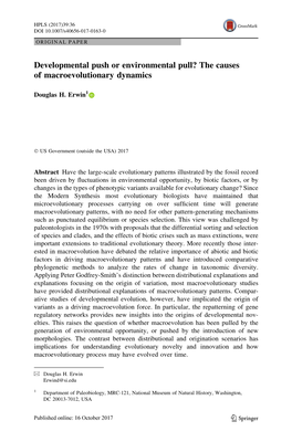 Developmental Push Or Environmental Pull? the Causes of Macroevolutionary Dynamics