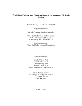 Windblown Fugitive Dust Characterization in the Athabasca Oil Sands Region