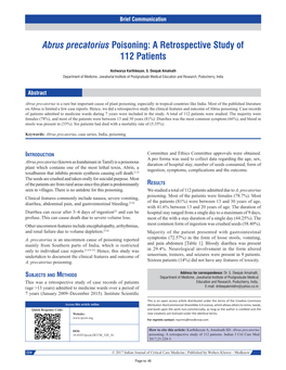 Abrus Precatorius Poisoning: a Retrospective Study of 112 Patients