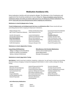 Medication Avoidance Info