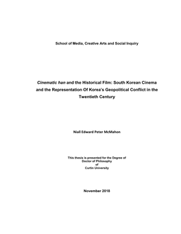 Cinematic Han and the Historical Film: South Korean Cinema and the Representation of Korea’S Geopolitical Conflict in the Twentieth Century