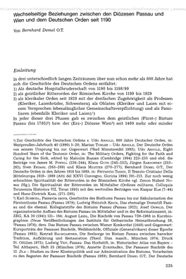 Wechselseitige Beziehungen Zwischen Den Diözesen Passau Und Wien Und Dem Deutschen Orden Seit 1190