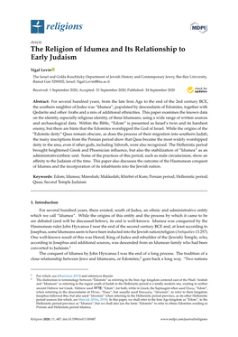 The Religion of Idumea and Its Relationship to Early Judaism