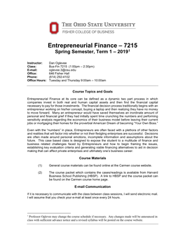 Entrepreneurial Finance 7215 Syllabus