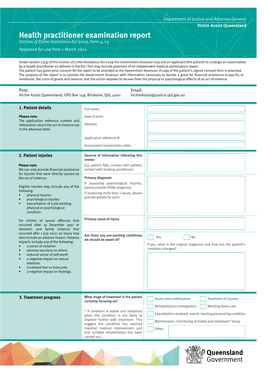 Health Practitioner Examination Report Victims of Crime Assistance Act 2009, Form 4, V3 Approved for Use from 1 March 2021