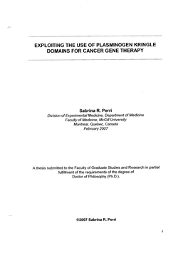 Exploiting the Use of Plasminogen Kringle Domains for Cancer Gene Therapy