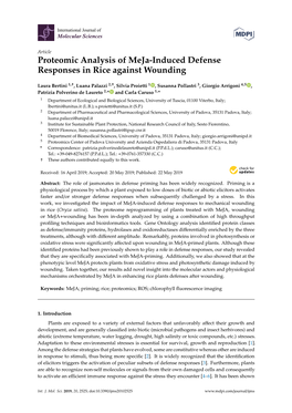 Proteomic Analysis of Meja-Induced Defense Responses in Rice Against Wounding