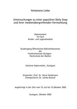 Verbotene Liebe Untersuchungen Zu Einer Populären Daily Soap Und