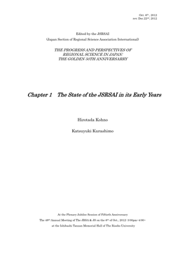 Chapter 1 the State of the JSRSAI in Its Early Years