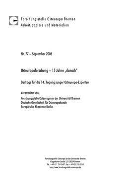 Osteuropaforschung – 15 Jahre „Danach“