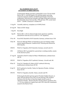 Bae HARRIER GR.9A ZG477 ACCESSION NUMBER X005-5972
