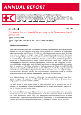 GUINEA May 2002 This Annual Report Is Intended for Reporting on the Federation's Annual Appeals Only