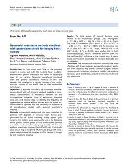 Neuroaxial Anesthesia Methods Combined with General Anesthesia for Beating Heart Surgery References