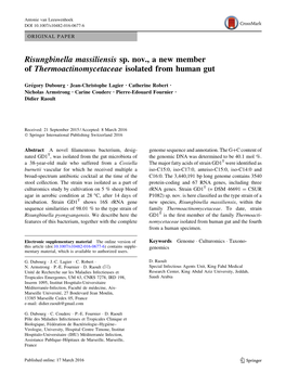 Risungbinella Massiliensis Sp. Nov., a New Member of Thermoactinomycetaceae Isolated from Human Gut