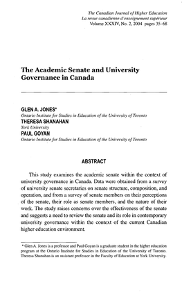 The Academic Senate and University Governance in Canada