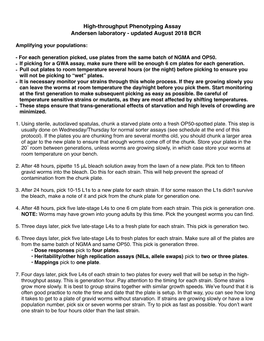 High-Throughput Phenotyping Assay Andersen Laboratory - Updated August 2018 BCR