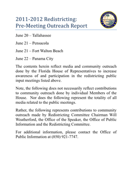 2011-2012 Redistricting: Pre-Meeting Outreach Report