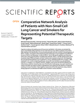 Comparative Network Analysis of Patients with Non-Small Cell Lung Cancer and Smokers for Representing Potential Therapeutic Targ