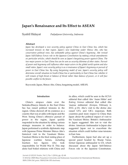 Japan's Renaissance and Its Effect to ASEAN