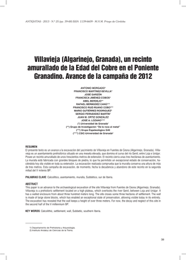Algarinejo, Granada), Un Recinto Amurallado De La Edad Del Cobre En El Poniente Granadino