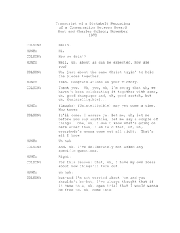 Transcript of a Dictabelt Recording of a Conversation Between Howard Hunt and Charles Colson, November 1972