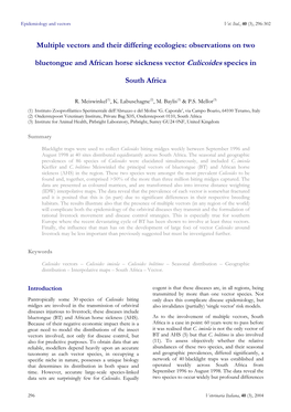 Observations on Two Bluetongue and African Horse Sickness Vector Culicoides Spec