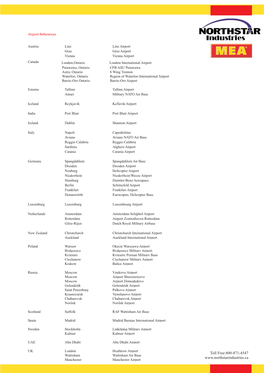 MEA Northstar Airport List Updated Canada