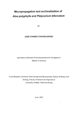 Micropropagation and Acclimatization of Aloe Polyphylla and Platycerium Bifurcatum