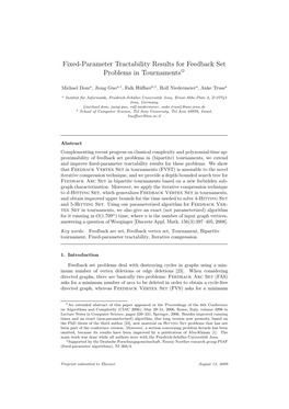 Fixed-Parameter Tractability Results for Feedback Set Problems in Tournaments✩