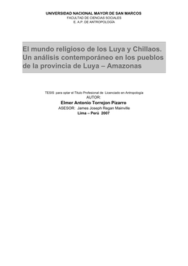 El Mundo Religioso De Los Luya Y Chillaos. Un Análisis Contemporáneo En Los Pueblos De La Provincia De Luya – Amazonas