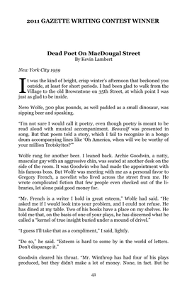 Dead Poet on Macdougal Street 2011 GAZETTE WRITING