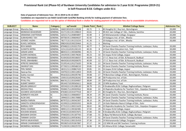 Of Burdwan University Candidates for Admission to 2 Year B.Ed. Programme (2019-21) in Self-Financed B.Ed