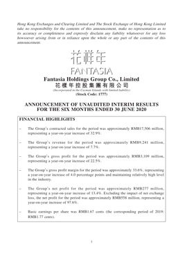 Fantasia Holdings Group Co., Limited 花樣年控股集團有限公司 (Incorporated in the Cayman Islands with Limited Liability) (Stock Code: 1777)