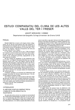 Estudi Comparatiu Del Clima De Les Altes Valls Del Ter I Freser