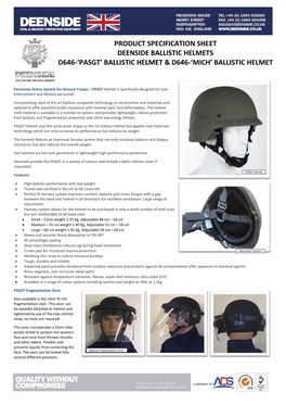 Ballistic Helmets D646-‘Pasgt’ Ballistic Helmet & D646-‘Mich’ Ballistic Helmet