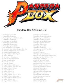 Pandora Box 12 Game List
